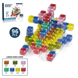 96-Piece 3D Magnetic Building Blocks Set, 2.5cm Transparent Color Squares, Rainbow STEM Puzzle Cubes for Kids, Sensory Educational Construction Toys, Age 3+
