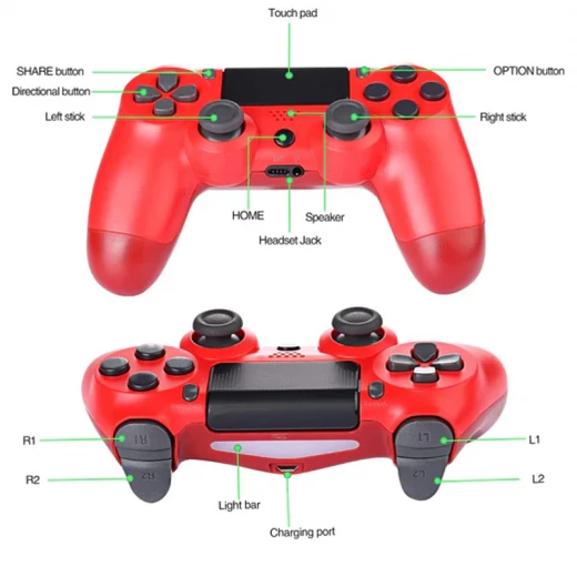 PS4High Quality PlayStation 4 Wireless Controller Gamepad Doubleshock - Red (RS) - Rs Toys - Image 4