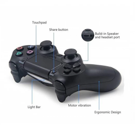 PS4 High Quality PlayStation 4 Wireless Controller Gamepad Doubleshock - Black (RS) - Rs Toys - Image 3