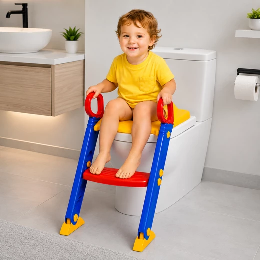 Training Seat Toddler Child Toilet Trainer with Step Stool Ladder – Foldable Potty Training Seat with Anti-Slip Step & Handrails for Kids Ages 1–4 Years - Rs Toys - Image 4