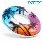 Intex Inflatable Swim Ring with Tropical Palm Tree or Colorful Feather Design and Handles – 97cm Diameter – Supports up to 80kg – Age 9+ - Intex