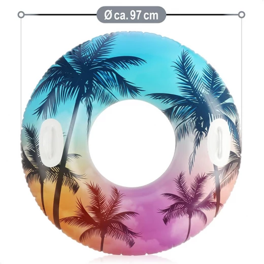Intex Inflatable Swim Ring with Tropical Palm Tree or Colorful Feather Design and Handles – 97cm Diameter – Supports up to 80kg – Age 9+ - Intex - Image 6