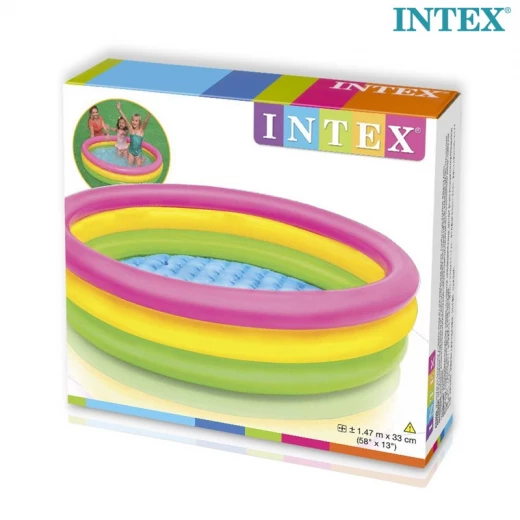 Intex Sunset Glow Inflatable Kids Pool – Multicolor Swimming Pool with Inflatable Floor & 3 Air Rings – 147 × 33 cm – Suitable for Ages 2+ - Intex - Image 6