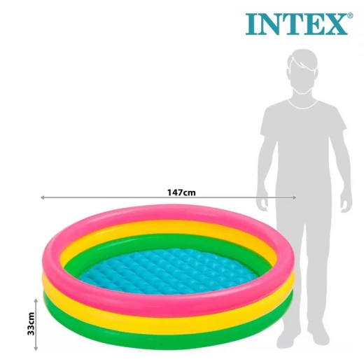 Intex Sunset Glow Inflatable Kids Pool – Multicolor Swimming Pool with Inflatable Floor & 3 Air Rings – 147 × 33 cm – Suitable for Ages 2+ - Intex - Image 7
