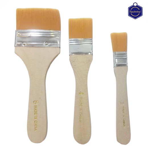 Keep Smiling - Wide and thin nylon bristle brush set with comfortable wooden handles for basic gesso painting - 3 brush pack (Q59-8) - Rs Toys - Image 2