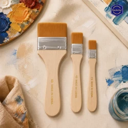 Keep Smiling - Wide and thin nylon bristle brush set with comfortable wooden handles for basic gesso painting - 3 brush pack (Q59-8)