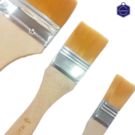 Keep Smiling - Wide and thin nylon bristle brush set with comfortable wooden handles for basic gesso painting - 3 brush pack (Q59-8) - Rs Toys - Image 3