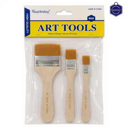 Keep Smiling - Wide and thin nylon bristle brush set with comfortable wooden handles for basic gesso painting - 3 brush pack (Q59-8) - Rs Toys - Image 6