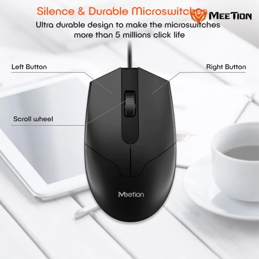 MeeTion MT-C100-RS Wired USB Keyboard & Mouse Combo – Ergonomic Design, Silent Keys, 1000 DPI Optical Mouse, Full-Size Keyboard, Plug & Play - Meetion - Image 4