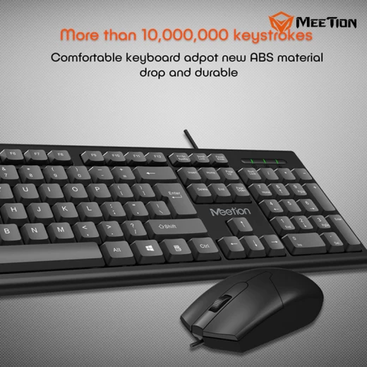 MeeTion MT-C100-RS Wired USB Keyboard & Mouse Combo – Ergonomic Design, Silent Keys, 1000 DPI Optical Mouse, Full-Size Keyboard, Plug & Play - Meetion - Image 2