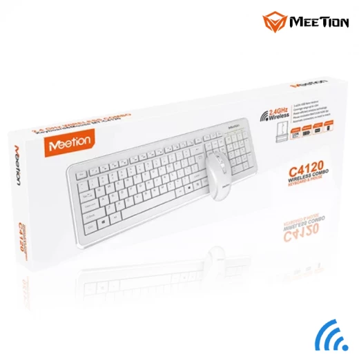 MeeTion Computer Wireless Keyboard and Mouse Bundle -White Arabic , English Layout Language (MT-C4120-RS) MeeTion Computer Wireless Keyboard and Mouse Bundle -White Arabic , English Layout Language (MT-C4120-RS)