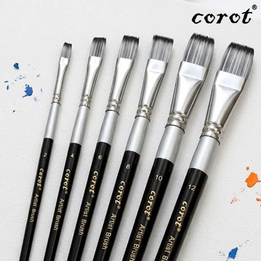 طقم فرش رسم كورت مكون من 6 فرش مسطحة، مناسب للتغطية الواسعة، مصنوع من شعيرات نايلون عالية الجودة تتميز بالنعومة والمتانة والمرونة الممتازة (0103). - ألعاب ار اس - Image 6