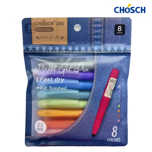 CHOSCH Pocket Gel Pen Tip 0.5 mm 8 Colors , Fast Dry , Mat Finished (CS-G332-RS) CHOSCH Pocket Gel Pen Tip 0.5 mm 8 Colors , Fast Dry , Mat Finished (CS-G332-RS)