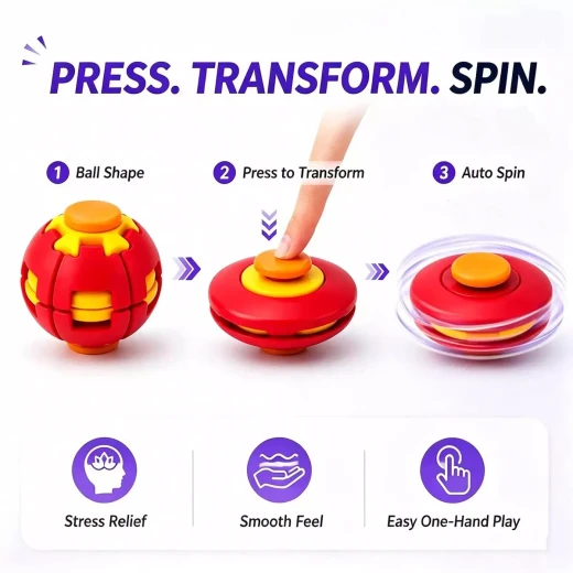 كرة فيدجيت سبينر قابلة للتحويل 2 في 1 بالضغط للدوران 360 درجة لعبة حسية لتخفيف التوتر للأطفال والكبار مقاس 7.5 × 7.5 سم لون عشوائي لعمر 6 سنوات فما فوق - ألعاب ار اس - Image 3