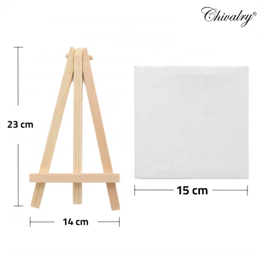 Chivalry Canvas Board 280 gram With Wood Easel Stand Size 15 x 15 cm , 100 % Cotton Medium Grain , Acrylic Triple Gesso Primed - Rs Toys - Image 2
