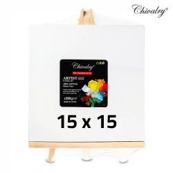 Chivalry Canvas Board 280 gram With Wood Easel Stand Size 15 x 15 cm , 100 % Cotton Medium Grain , Acrylic Triple Gesso Primed