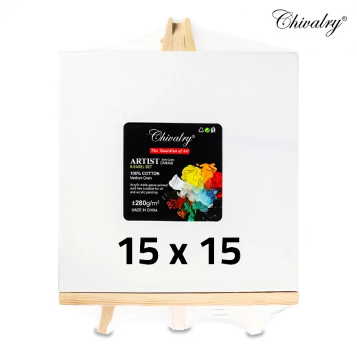 Chivalry Canvas Board 280 gram With Wood Easel Stand Size 15 x 15 cm , 100 % Cotton Medium Grain , Acrylic Triple Gesso Primed Chivalry Canvas Board 280 gram With Wood Easel Stand Size 15 x 15 cm , 100 % Cotton Medium Grain , Acrylic Triple Gesso Primed