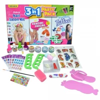 3 in 1 Party Nail Salon Kit with Manicure, Pedicure and Sparkling Tattoos (Pack of 3), Toys for Girls 8+