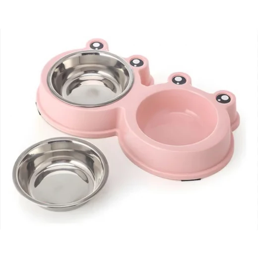 pets Stylish double pet feeding bowl with a cute frog-face design pets Stylish double pet feeding bowl with a cute frog-face design