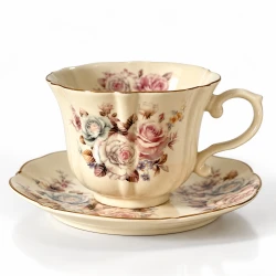 Vintage Classic Teacup, Elegant Colors with Gold Trim | Diameter 8cm, Height 7cm | Classic Style for Tea & Coffee