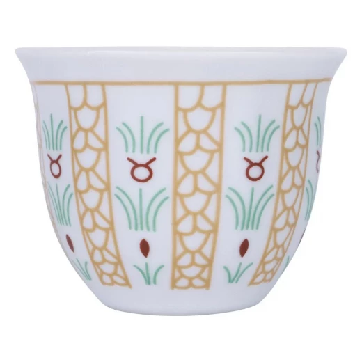 CMP Arabic Coffee Cup Set, 100ml White with yellow motifs Porcelain, Traditional Palm Leaf Design, Elegant & Durable for Daily Use - Cmp - Image 5