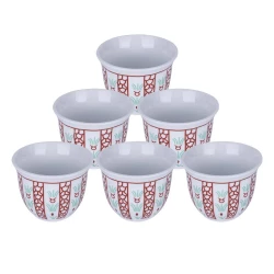 CMP 100ml Red Porcelain Arabic Coffee Cup Set – Elegant Traditional Palm Leaf Design, Perfect for Arabic Coffee Serving