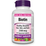 Webber Naturals Biotin, 2500 mcg of Biotin Per Capsule, 90 Capsules, Supports Healthy Hair, Skin & Nails, Vegan - Webber Naturals