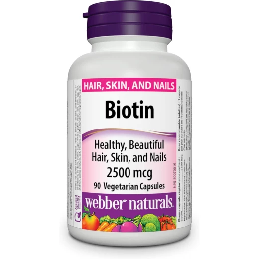 Webber Naturals Biotin, 2500 mcg of Biotin Per Capsule, 90 Capsules, Supports Healthy Hair, Skin & Nails, Vegan Webber Naturals Biotin, 2500 mcg of Biotin Per Capsule, 90 Capsules, Supports Healthy Hair, Skin & Nails, Vegan