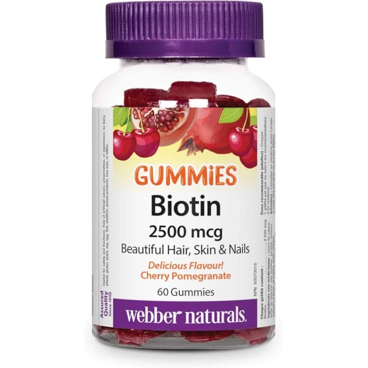 Webber Naturals Biotin Gummies 2500 mcg, Cherry Pomegranate, 60 Gummies