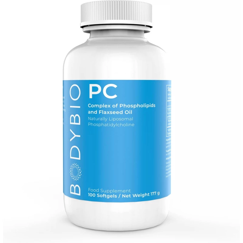 BodyBio PC Phosphatidylcholine + Phospholipids – Liposomal High Absorption Formula – Brain & Cellular Health Support – Non-GMO – 100 Softgels - Bodybio