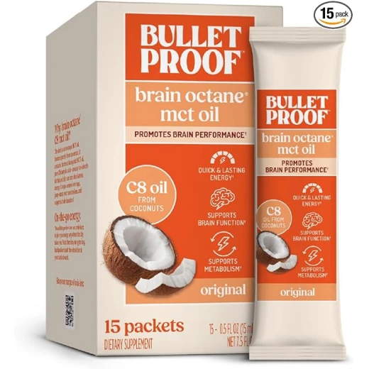 Bulletproof Brain Octane C8 MCT Oil Packets, Pack of 15, Keto Supplement for Sustained Energy Bulletproof Brain Octane C8 MCT Oil Packets, Pack of 15, Keto Supplement for Sustained Energy