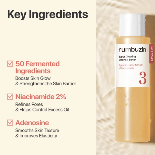 numbuzin No.3 Super Glowing Essence Toner, Fermented Toner for Skin Glow & Texture, Bifida, Niacinamide, Hydrating, Radiance-Boosting Essence, Pore Reset, 6.76 fl oz (200ml) - Numbuzin - Image 2