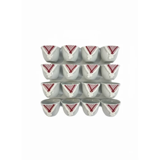 12-Piece Arabic Coffee Cups Set with Traditional Red Shemagh-Inspired Design in Luxury Gift Box – Ceramic Arabic Coffee Cups for Hospitality & Special Occasions - Maya - Image 2