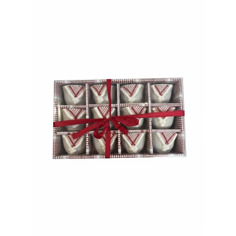 12-Piece Arabic Coffee Cups Set with Traditional Red Shemagh-Inspired Design in Luxury Gift Box – Ceramic Arabic Coffee Cups for Hospitality & Special Occasions - Maya