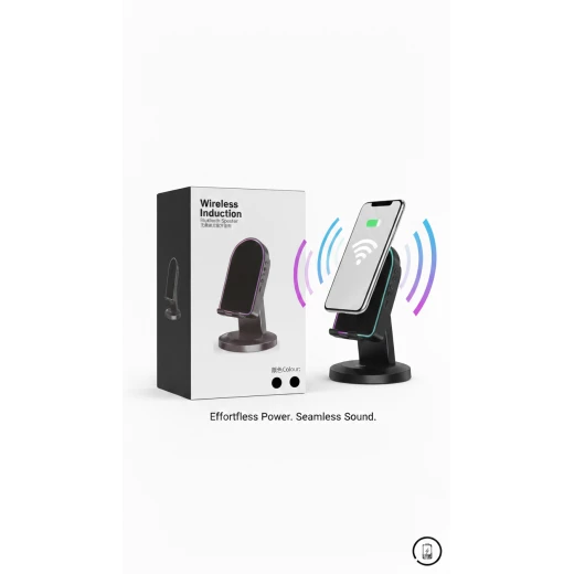 3-in-1 Wireless Induction Charging Stand with Built-in Bluetooth Speaker & LED Light – Fast Qi Wireless Charger Phone Holder for Desk & Bedside Use - Maya - Image 2