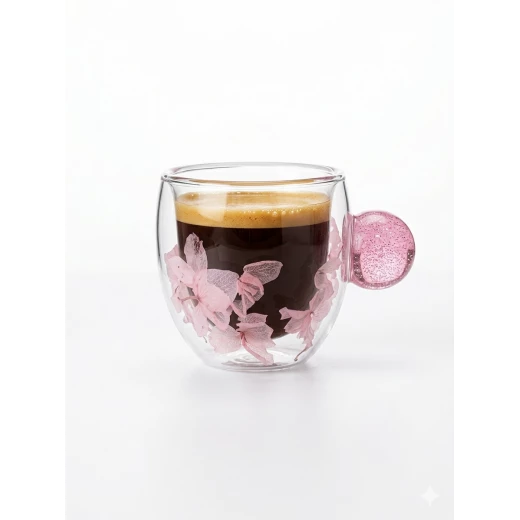 ٦٠مل كوب زجاج مزدوج مع زهور وردية - مايا - Image 3