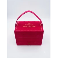 Luxury hot pink Jewelry Box with Carrying Handle and Multiple Storage Drawers, Elegant and Spacious Jewelry Organizer for Rings, Earrings, Necklaces, Accessories, Home Organization, Travel, and Special Gifts