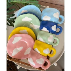 Cloud Cup Set with Saucers, Set of 6 Cups and 6 Saucers, Elegant Design for Serving Coffee, Tea and Hot Beverages, Ideal for Everyday Use and Hospitality