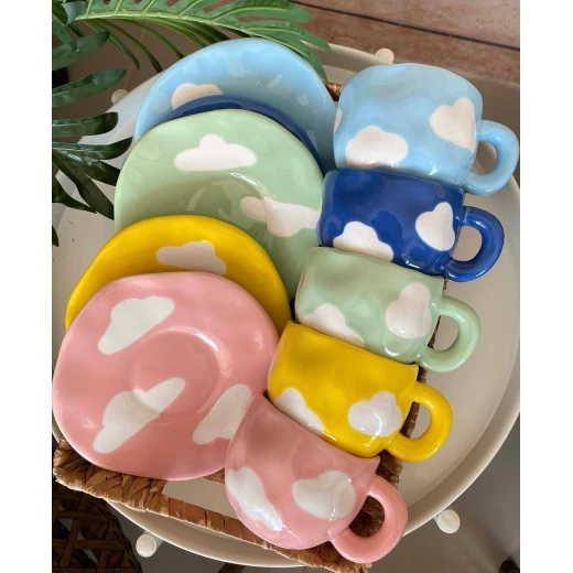 Cloud Cup Set with Saucers, Set of 6 Cups and 6 Saucers, Elegant Design for Serving Coffee, Tea and Hot Beverages, Ideal for Everyday Use and Hospitality Cloud Cup Set with Saucers, Set of 6 Cups and 6 Saucers, Elegant Design for Serving Coffee, Tea and Hot Beverages, Ideal for Everyday Use and Hospitality