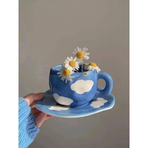 Cloud Cup Set with Saucers, Set of 6 Cups and 6 Saucers, Elegant Design for Serving Coffee, Tea and Hot Beverages, Ideal for Everyday Use and Hospitality - Image 2