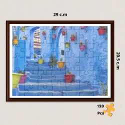 The Story of the Blue Color in Chefchaouen 120-Piece Puzzle with Free Glass Frame & Bilingual Story Card (Arabic/English) Educational Souvenir from Morocco