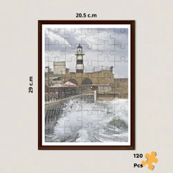 Acre Lighthouse Palestine Puzzle, 120 Pieces with Glass Frame & Bilingual Story Card Historic Coastal Landmark Jigsaw