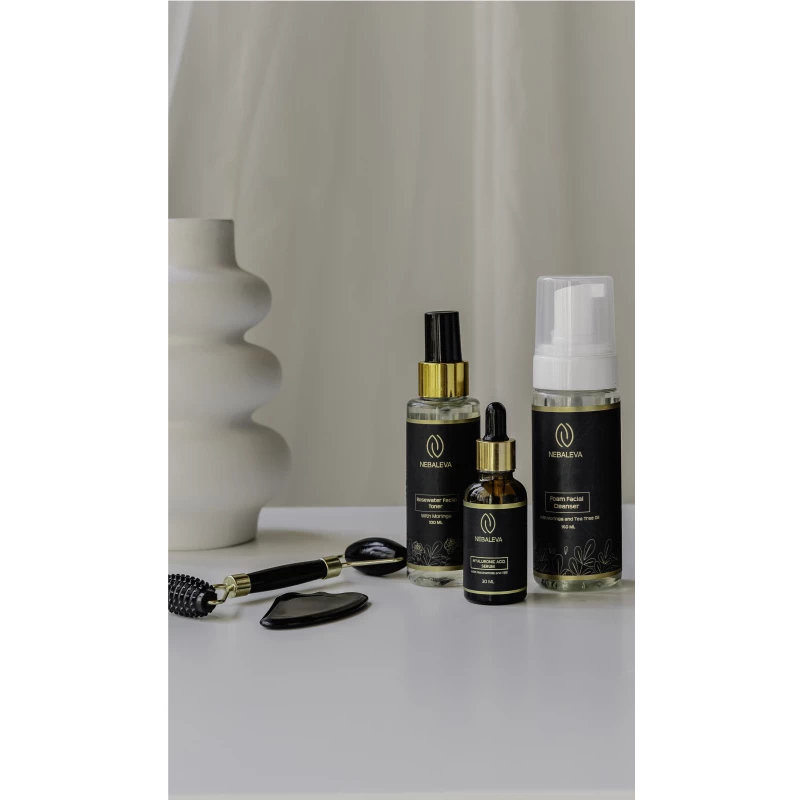 Nebaleva Radiance Essentials 3-Step Skincare Set Cleanse, Tone, Hydrate for Glowing & Hydrated Skin Moringa Cleanser, Rose Toner, Niacinamide Serum - Nebaleva