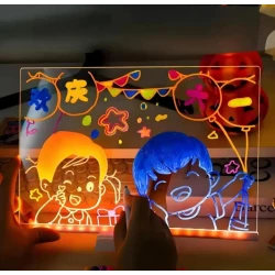 لوحة رسم فنية مضاءة بتقنية ، سطح أكريليك 20×30 سم مع 7 أقلام ملونة وحامل وممحاتين، لوحة كتابة ورسم إبداعية 