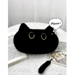 Black Plush Cat Pencil Case | Cute Cat Makeup & Accessories Pouch - AS art