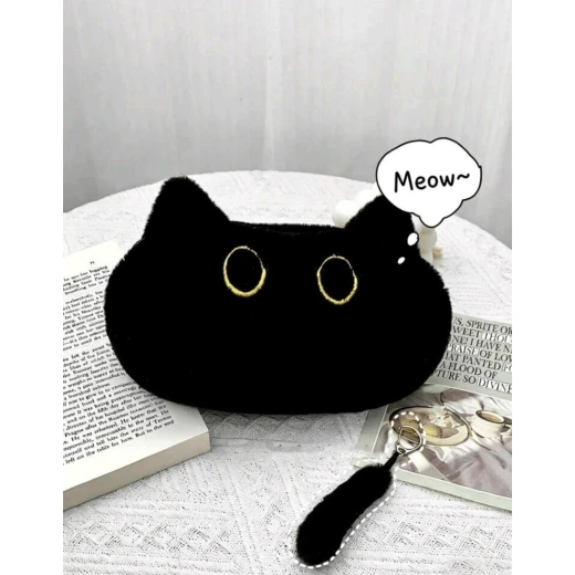 Black Plush Cat Pencil Case | Cute Cat Makeup & Accessories Pouch Black Plush Cat Pencil Case | Cute Cat Makeup & Accessories Pouch