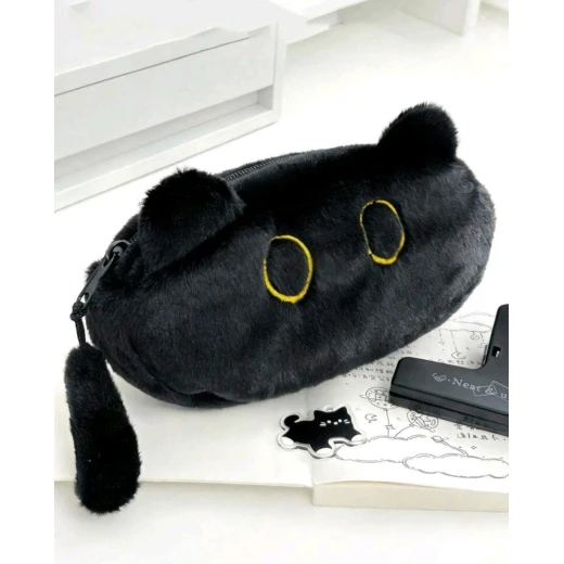 Black Plush Cat Pencil Case | Cute Cat Makeup & Accessories Pouch - AS art - Image 5