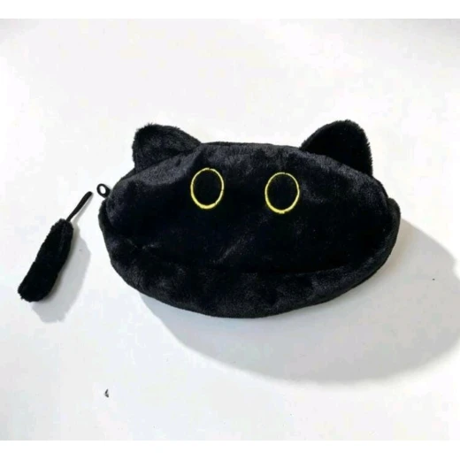 Black Plush Cat Pencil Case | Cute Cat Makeup & Accessories Pouch - AS art - Image 6