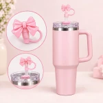 Pink Bow Straw with Straw Topper for 40 oz Stanley-Style Tumblers - AS art