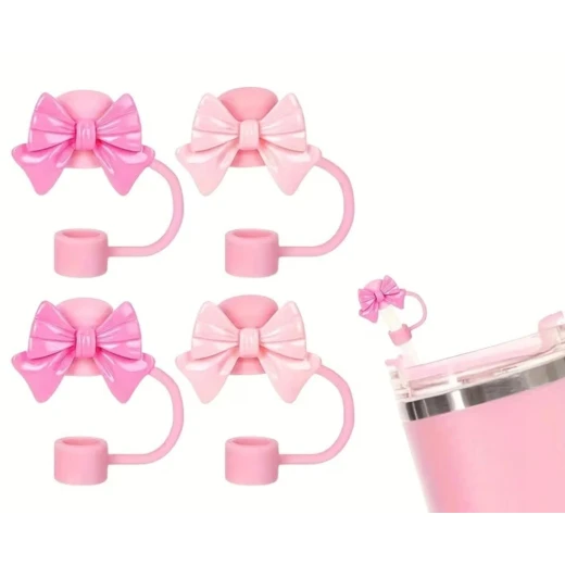 Pink Bow Straw with Straw Topper for 40 oz Stanley-Style Tumblers - AS art - Image 3
